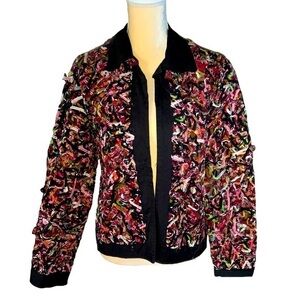 Vintage Sandy Starkman Unique Open Front Jacket Multicolor Woven Fabric Medium